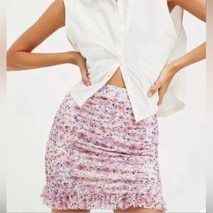 Free People NWT Romi Mesh Floral Ruched Women’s Size M Lilac Lined Mini Skirt